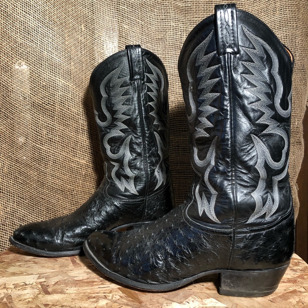 Tony Lama MCCANDLES BLACK- ostrich & calf leather